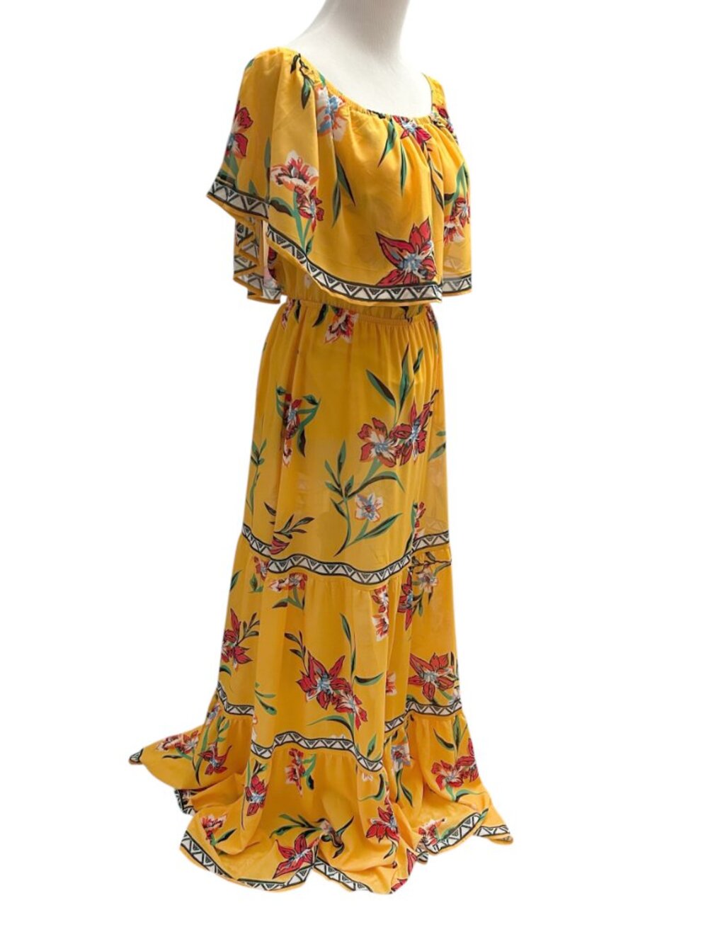 Lulus Size M Medium Cancun Cutie Yellow Floral Off-the-Shoulder Maxi Dress NWT - Picture 3 of 8